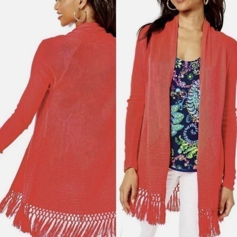 Lilly Pulitzer Red Shine Tatum Open Front Tassel Cardigan Size XXL